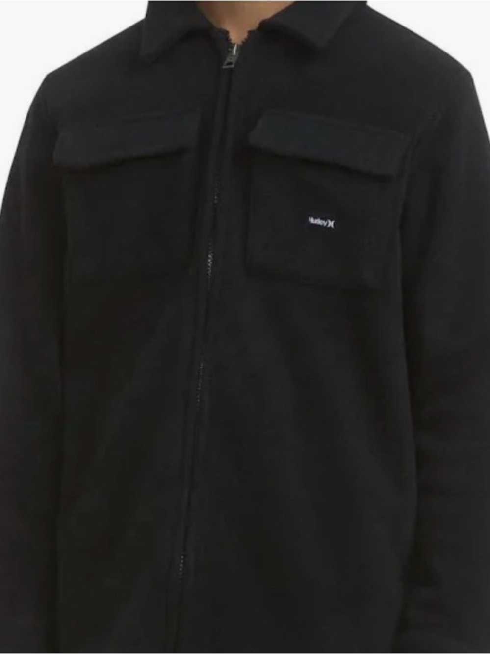 Hurley Black Zip-Up Boy’s Fleece Jacket with Chest Flap Pockets